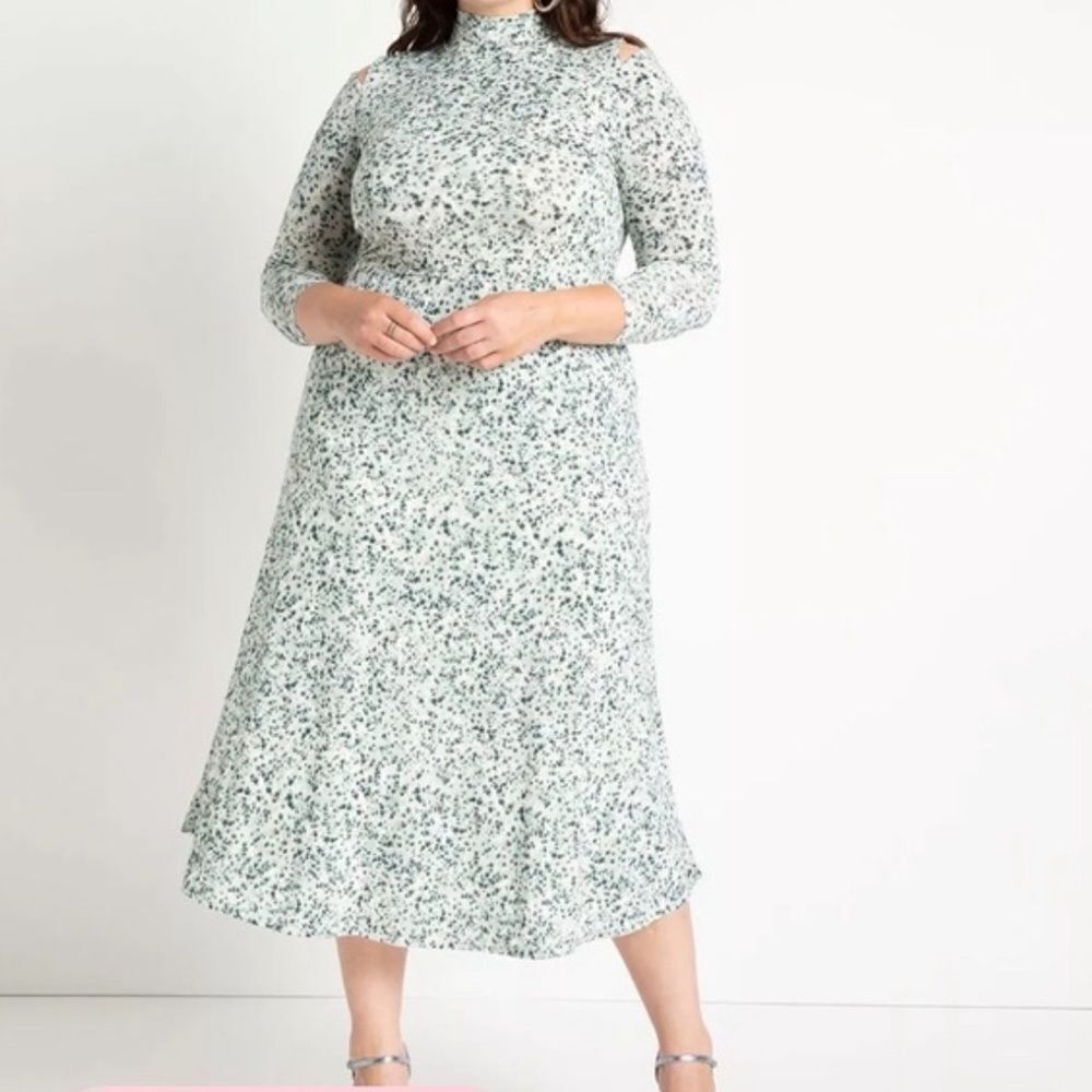 Eloquii women’s midi dress long sleeved cold shoulder semi cowl neck 22 nwt